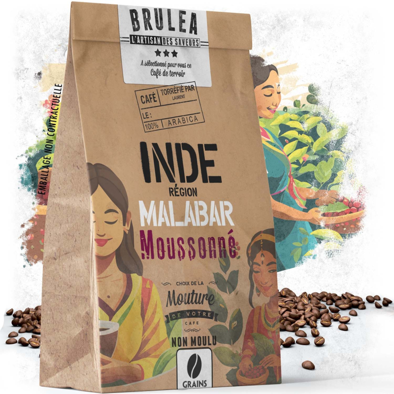 Café en grains de l'Inde - Malabar Moussonné - 250 gr