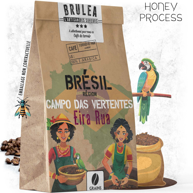 Café en grains Eira Rua du Brésil – Process Honey – notes de chocolat, fruits secs et zeste d’orange.